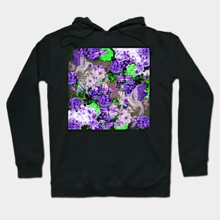 PARROTS ORCHIDS HYDRANGEA IN BLOOM WITH ROSES AND DRAGONFLIES Hoodie